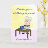 Carte Chef de Baker, mélangeant un gâteau, anniversaire (Fleur jaune)