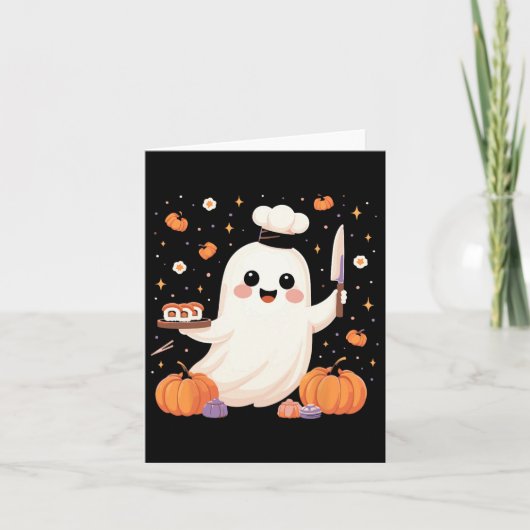 Carte Chef Fantôme Avec Plateau De Sushi Drôle Halloween (Devant)