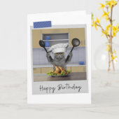 Carte Chef Grey Cat Funny Birthday Card (Fleur jaune)