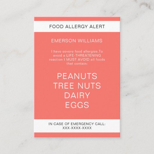 Carte Chef personnalisée Alerte d'allergie aliment (Devant)
