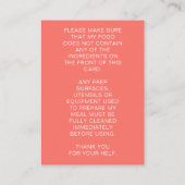 Carte Chef personnalisée Alerte d'allergie aliment (Dos)