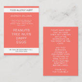 Carte Chef personnalisée Alerte d'allergie aliment (Devant / Derrière)