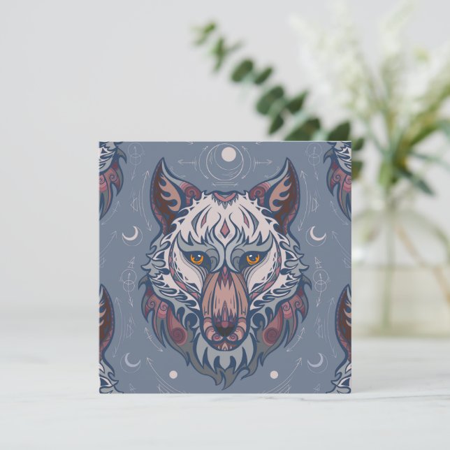 Carte Chefs de loups avec décoration de boho (Debout devant)