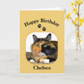 Carte Chelsea Calico Chat Joyeux Anniversaire (Fleur jaune)