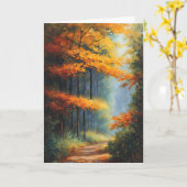 Carte Chemin À Travers La Forêt D'Automne Anniversaire (Fleur jaune)