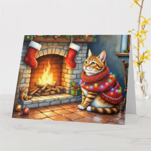 Carte Cheminée allumée abyssin avec lumières de Noël