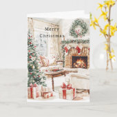 Carte Cheminée d'arbre de Noël chaleureuse (Fleur jaune)