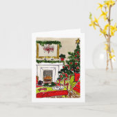 Carte Cheminée de vacances à lustre rouge (Fleur jaune)