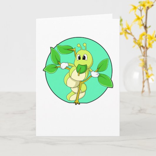 Carte Chenille avec feuille (Fleur jaune)