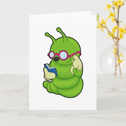 Carte Chenille avec lunettes de soleil et livre (Fleur jaune)