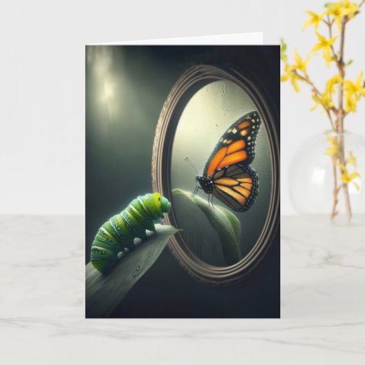 Carte Chenille d'anniversaire avec un papillon monarque (Fleur jaune)