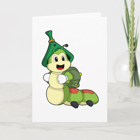 Carte Chenille en élève avec cartable (Devant)