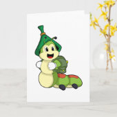 Carte Chenille en élève avec cartable (Fleur jaune)