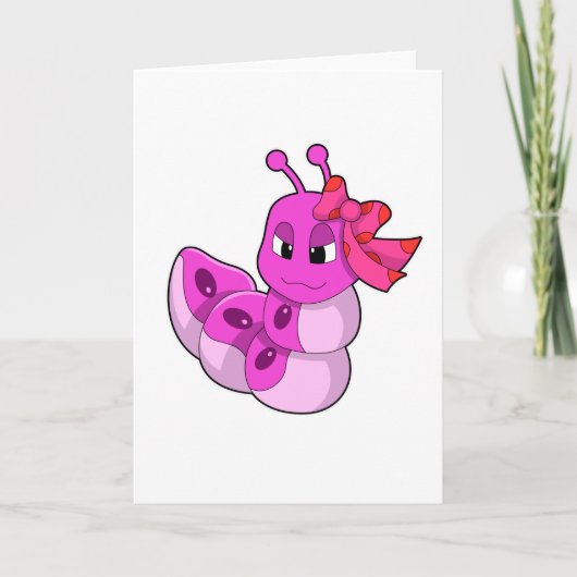 Carte Chenille en fille au ruban (Devant)