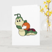 Carte Chenille en joueur de basket-ball avec ballon de b (Fleur jaune)