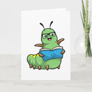 Carte Chenille en nerd avec livre et lunettes