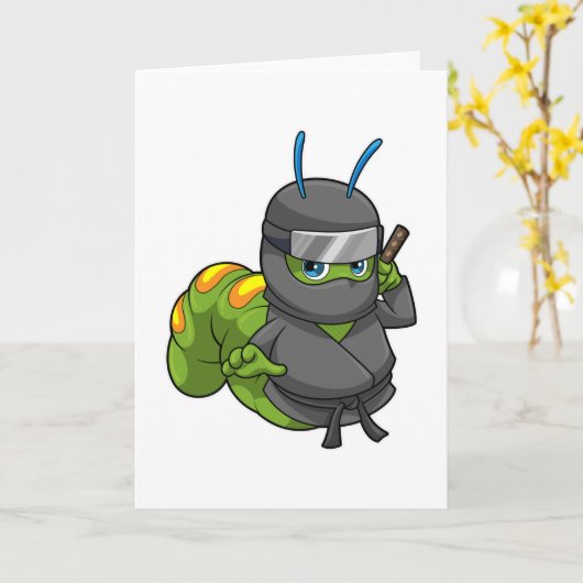 Carte Chenille en ninja avec épée (Fleur jaune)
