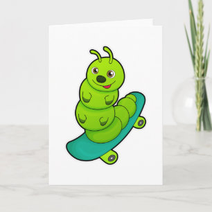 Carte Chenille en patineur avec planche à roulettes