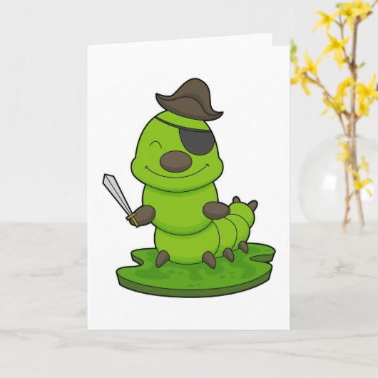 Carte Chenille en pirate avec épée (Fleur jaune)