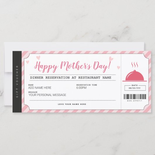 Carte Chèque cadeau de réservation pour le restaurant de (Devant)