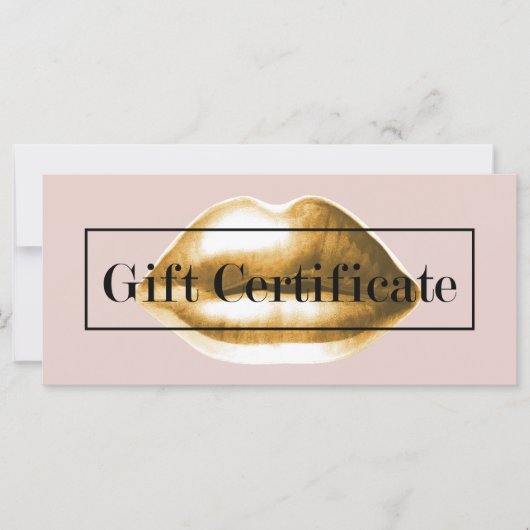 Carte Chèques-cadeaux | Gold Lips Blush Pink Salon (Devant)