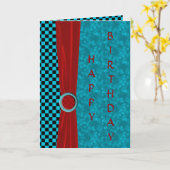 Carte Chèques Noirs Turquoise & Red Joyeux Anniversaire (Fleur jaune)