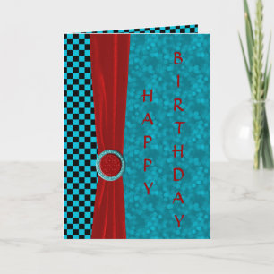 Carte Chèques Noirs Turquoise & Red Joyeux Anniversaire