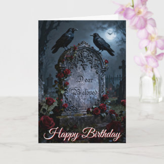 Carte Cher Corbeau Gothique Bien-Aimé & Roses Cimetière
