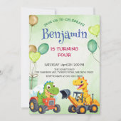 Carte Cher dinosaure de construction ballon de camion de (Devant)