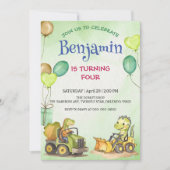 Carte Cher dinosaure de construction ballon de camion de (Devant)