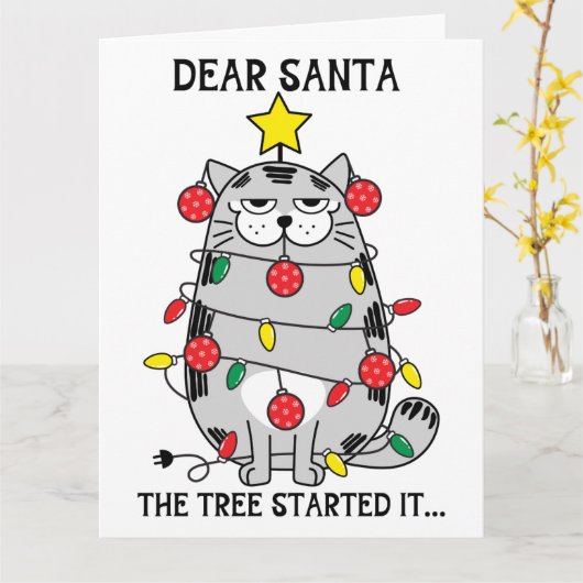 Carte Cher Père Noël Drôle Dit Noël Chat Tree Custom (Fleur jaune)
