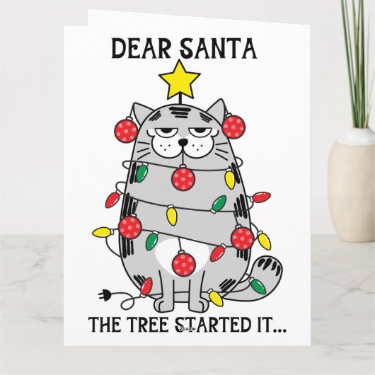 Carte Cher Père Noël Drôle Dit Noël Chat Tree Custom (Dos)