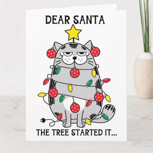 Carte Cher Père Noël Drôle Dit Noël Chat Tree Custom (Devant)