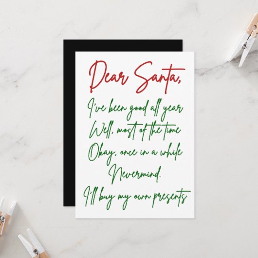 Carte Cher Père Noël, j'achèterai mes propres affaires F (Devant/Arrière en situation)