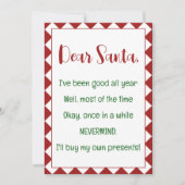 Carte Cher Père Noël, j'achèterai mes propres affaires F (Devant)