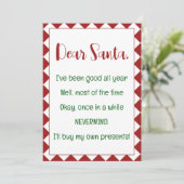 Carte Cher Père Noël, j'achèterai mes propres affaires F (Debout devant)