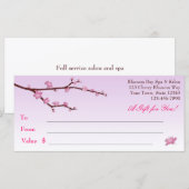 Carte Cherry Blossom Branch, Certificat Cadeau Lilac (Devant / Derrière)