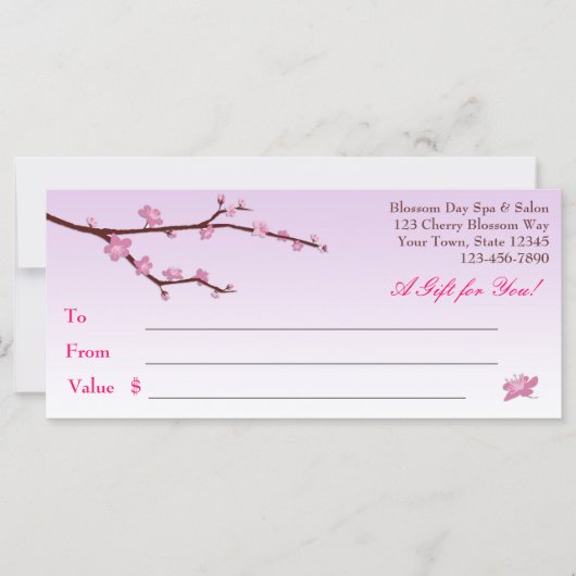 Carte Cherry Blossom Branch, Certificat Cadeau Lilac (Devant)