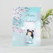 Carte Cherry Blossom Kokeshi Doll Anniversaire (Debout devant)