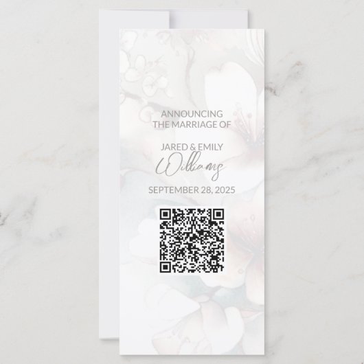 Carte Cherry Blossom Mariage photo Code QR (Dos)