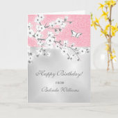 Carte Cherry Blossom Parties scintillant rose Argent Per (Fleur jaune)