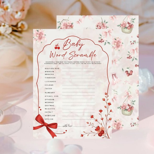 Carte Cherry on Top Bébé Mot Scramble Jeu | Bow rose (Créateur téléchargé)