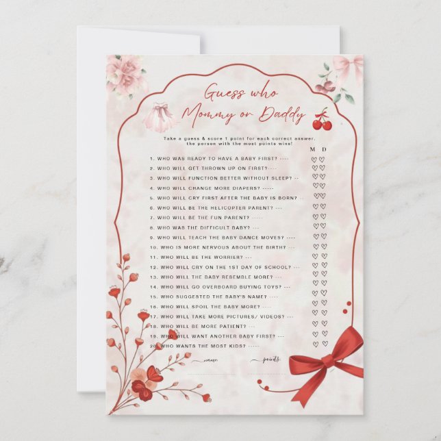 Carte Cherry on Top Devis Qui Joue | Maman ou papa rose (Devant)