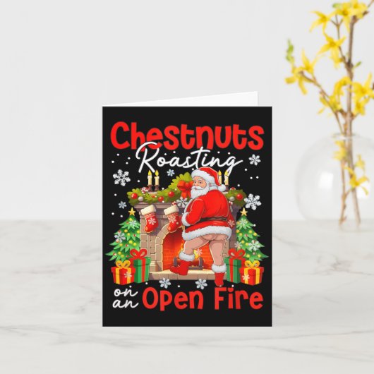 Carte Chestnuts Roasting On An Open Fire Funny Santa  (Fleur jaune)
