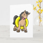 Carte Cheval à la plage avec anneau de natation (Fleur jaune)