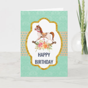 Carte Cheval à Rocks vintage avec Bouquet Floral Anniver