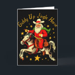Carte Cheval à sonnailles Giddy Up Drôle Rétro Père Noël<br><div class="desc">Cheval à sonnailles Giddy Up Drôle Rétro Père Noël Cowboy Noël</div>
