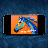 Carte Cheval Abstrait bleu et orange Joyeux anniversaire