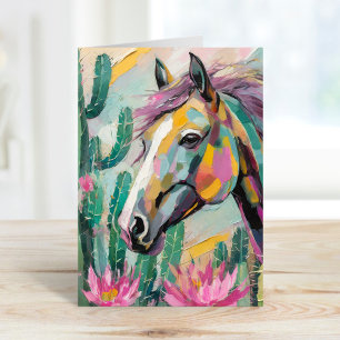 Carte Cheval Abstrait moderne et succulents
