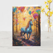 Carte Cheval Avec Ballons Anniversaire (Fleur jaune)